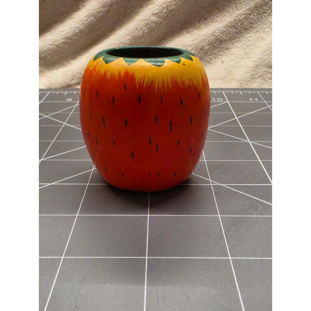 Vintage Hand Painted Wooden Strawberry Pot Small Folk Art Fruit Vessel Decor